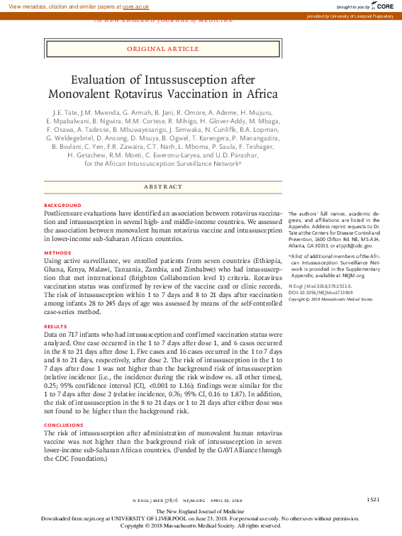 (PDF) Evaluation of Intussusception after Monovalent Rotavirus