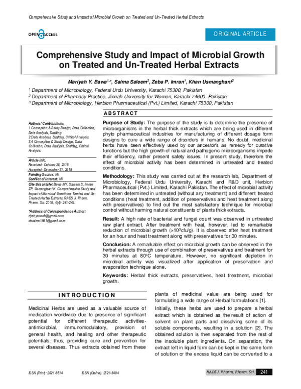 (PDF) Comprehensive Study and Impact of Microbial Growth on Treated and ...