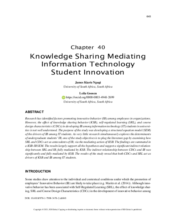 (PDF) Knowledge Sharing Mediating Information Technology Student Innovation