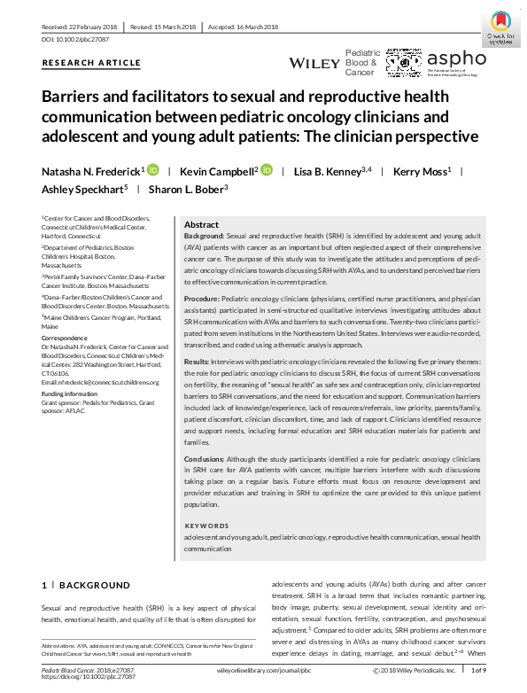 (PDF) Barriers and facilitators to sexual and reproductive health ...