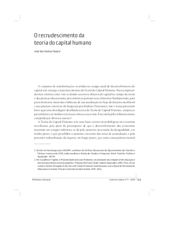 Pdf O Recrudescimento Da Teoria Do Capital Humano