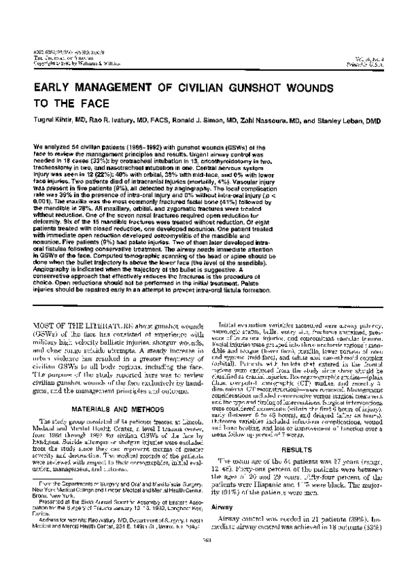 (PDF) Early Management of Civilian Gunshot Wounds to the Face