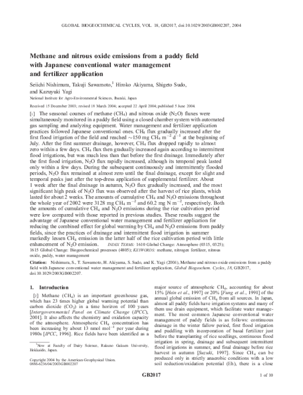 (PDF) Methane and nitrous oxide emissions from a paddy field with ...