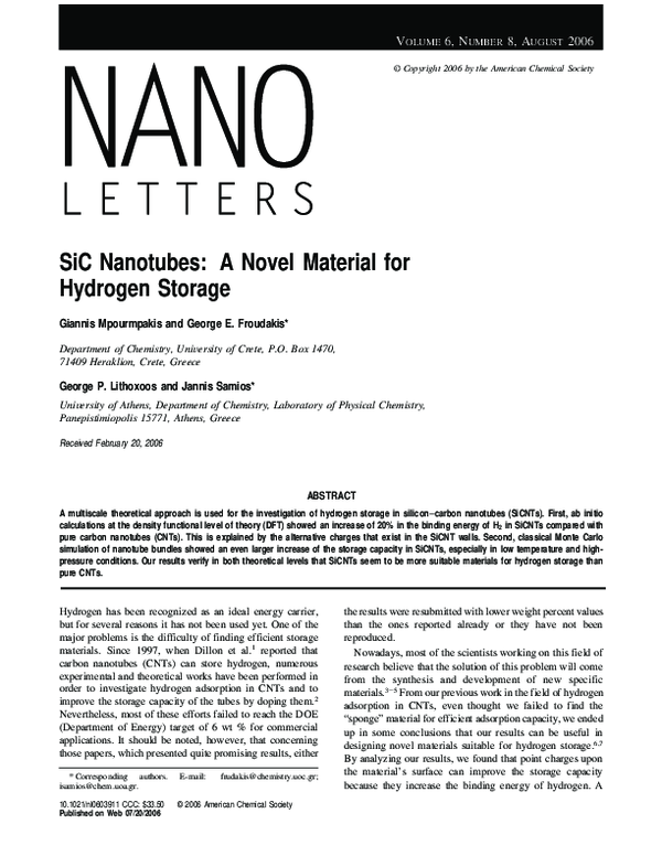 (PDF) SiC Nanotubes: A Novel Material for Hydrogen Storage