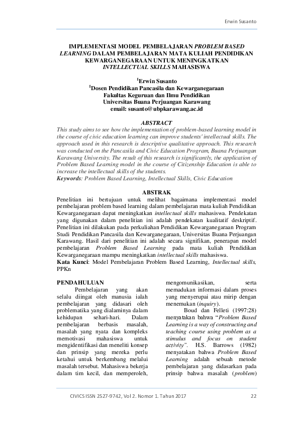 (PDF) Implementasi Model Pembelajaran Problem Based Learning Dalam ...