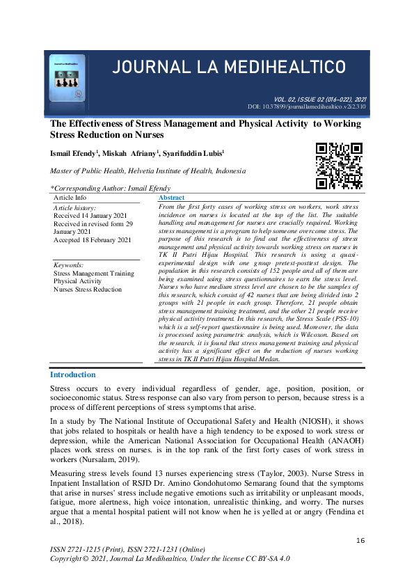 (PDF) The Effectiveness of Stress Management and Physical Activity to ...