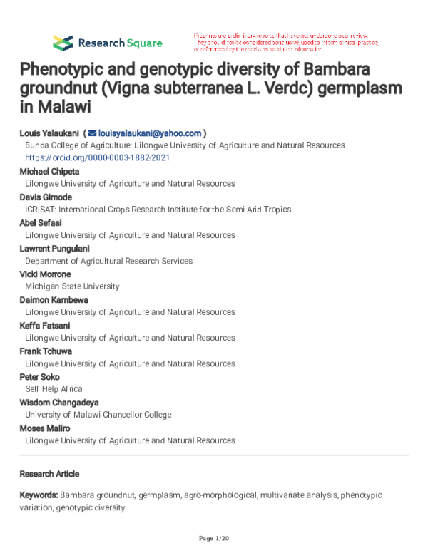 (PDF) Phenotypic and genotypic diversity of Bambara groundnut (Vigna ...