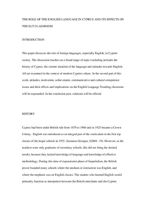 (PDF) The Role of the English Language in Cyprus and Its Effects on the ...