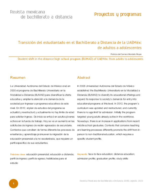 (PDF) Transición del estudiantado en el Bachillerato a Distancia de la ...