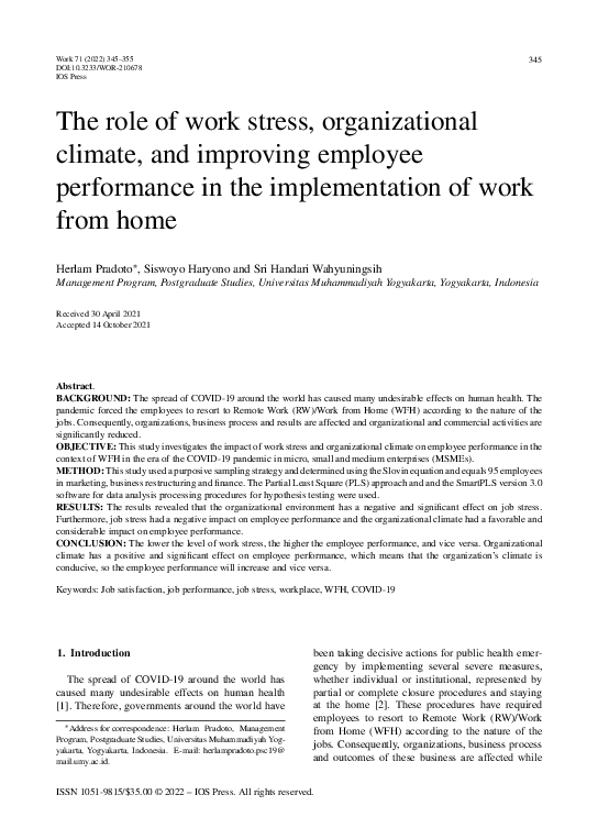 (PDF) The role of work stress, organizational climate, and improving ...