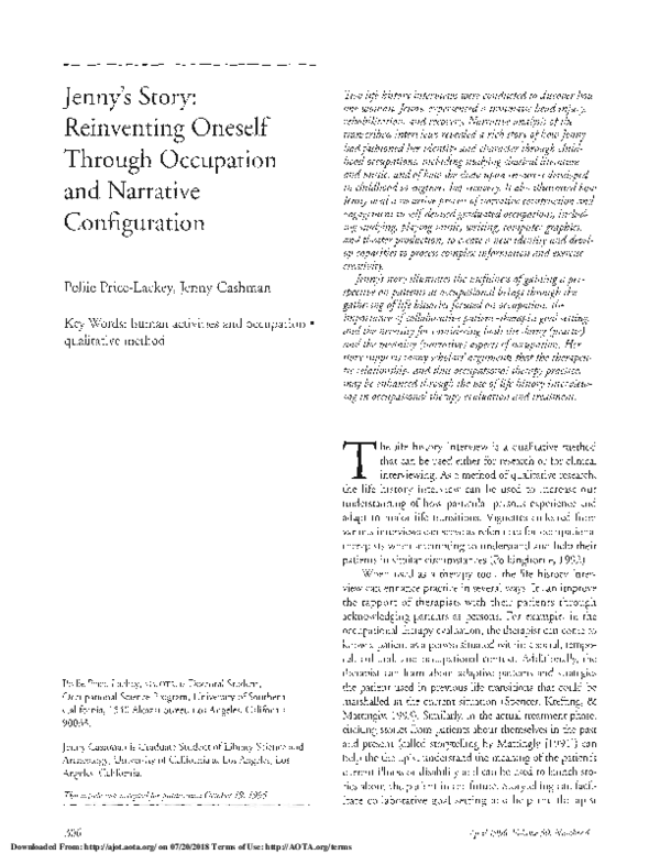 (PDF) Jenny’s Story: Reinventing Oneself Through Occupation and ...