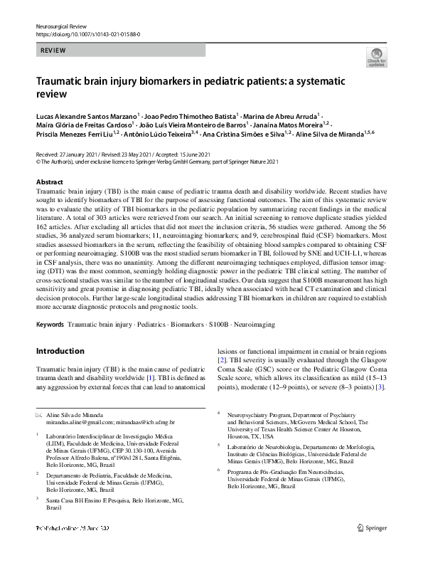 (PDF) Traumatic brain injury biomarkers in pediatric patients: a ...