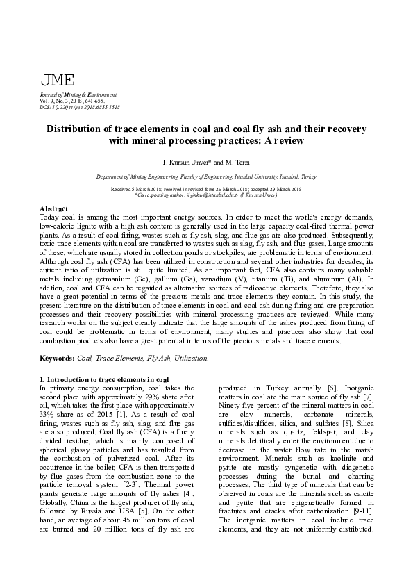 (PDF) Trace Elements in Indian Coal and Coal Fly Ash
