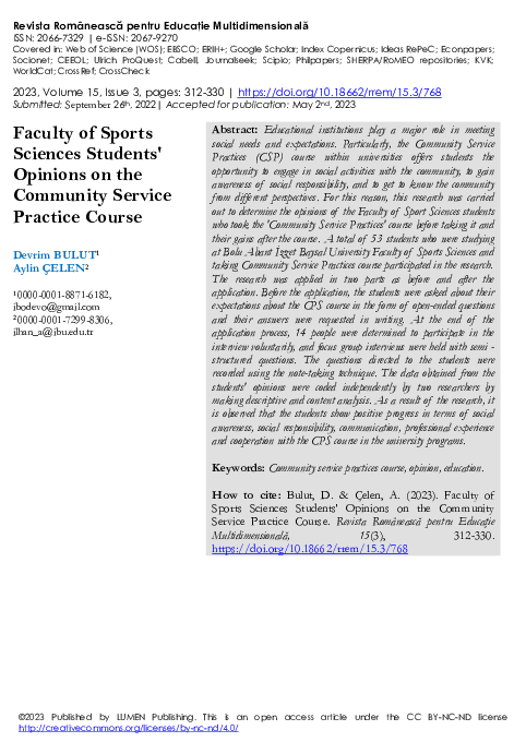 (PDF) Faculty of Sports Sciences Students' Opinions on the Community ...
