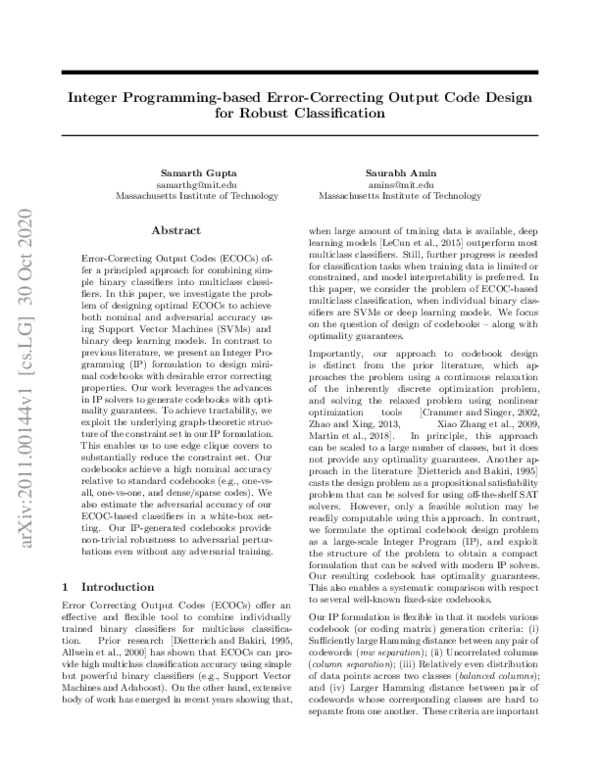 (PDF) Integer Programming-based Error-Correcting Output Code Design for ...