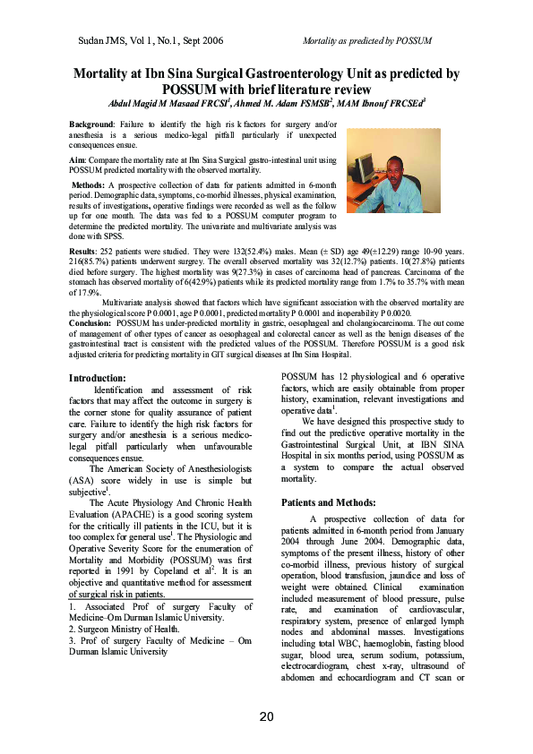 (PDF) Mortality at Ibn Sina surgical gastroenterology unit as predicted ...