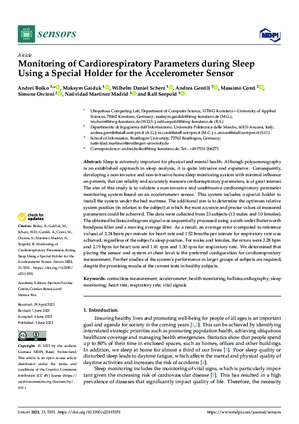 (PDF) Monitoring of Cardiorespiratory Parameters during Sleep Using a ...