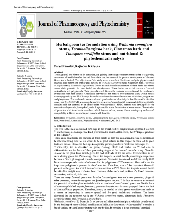 (PDF) Herbal green tea formulation using Withania somnifera stems ...