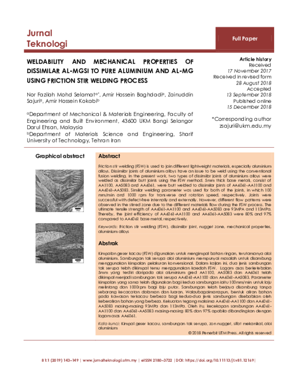 (PDF) Weldability and mechanical properties of dissimilar aluminum ...