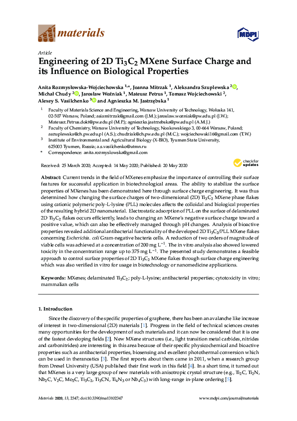 (PDF) Engineering of 2D Ti3C2 MXene Surface Charge and its Influence on ...