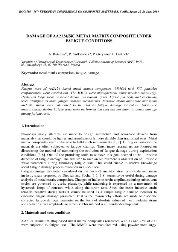 (PDF) Damage development of Al/SiC metal matrix composite under fatigue ...
