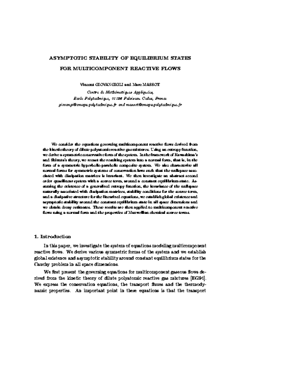 (PDF) Asymptotic Stability of Equilibrium States for Multicomponent ...
