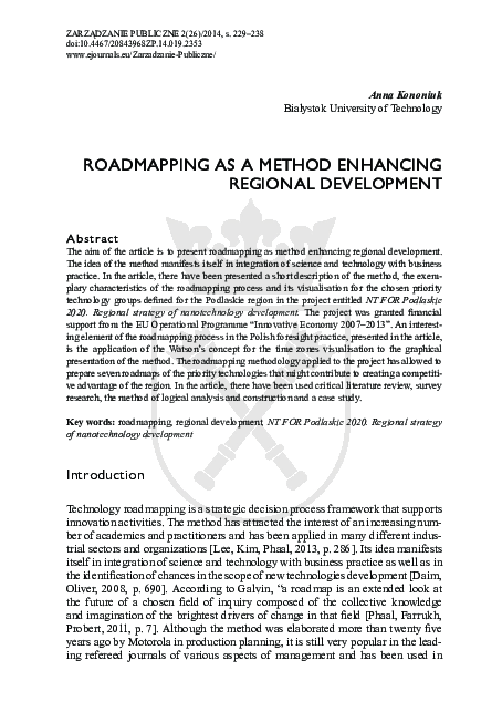 (PDF) Roadmapping as a method enhancing regional development