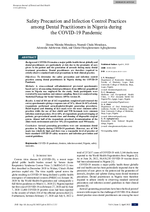 (PDF) Safety Precaution and Infection Control Practices among Dental ...