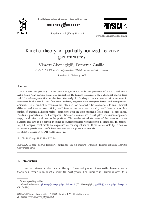(PDF) The kinetic theory of partially ionized reactive gas mixtures II