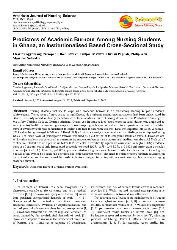 (PDF) Predictors of Academic Burnout Among Nursing Students in Ghana ...