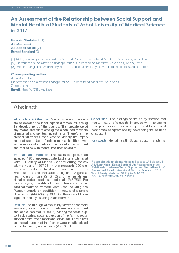 (PDF) An Assessment of the Relationship between Social Support and ...