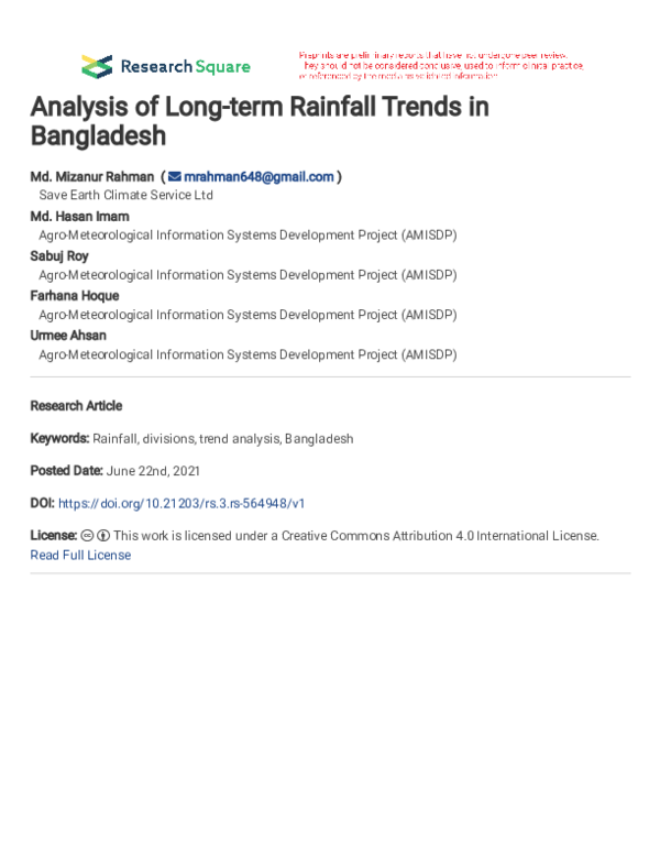 (PDF) Analysis of Long-term Rainfall Trends in Bangladesh