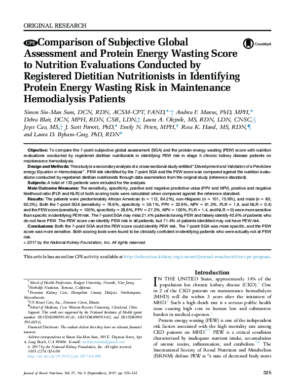 (PDF) Comparison of Subjective Global Assessment and Protein Energy ...