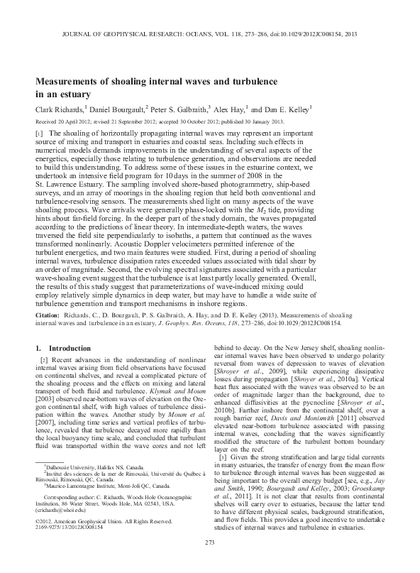 (PDF) Measurements of shoaling internal waves and turbulence in an ...