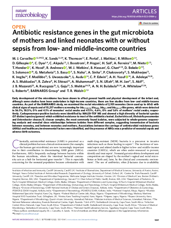 (PDF) Antibiotic resistance genes in the gut microbiota of mothers and ...