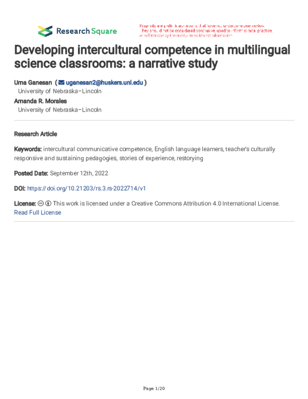 (PDF) Developing intercultural competence in multilingual science ...