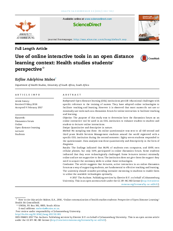 (PDF) Use of online interactive tools in an open distance learning ...