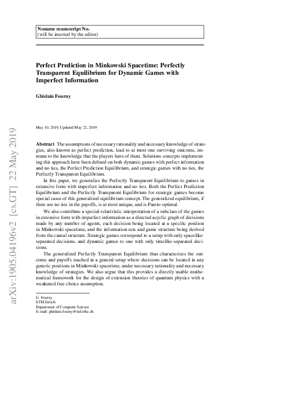 (PDF) Perfect Prediction in Minkowski Spacetime: Perfectly Transparent ...
