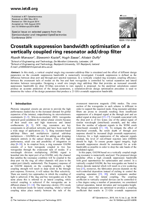 (PDF) Crosstalk suppression bandwidth optimisation of a vertically ...