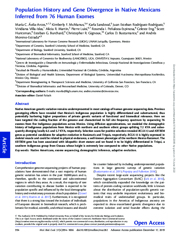 (PDF) Population History and Gene Divergence in Native Mexicans ...