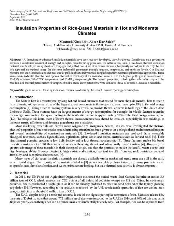 (PDF) Insulation Properties of Rice-Based Materials in Hot and Moderate ...
