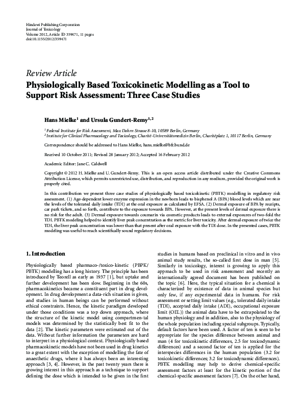 (PDF) Physiologically Based Toxicokinetic Modelling as a Tool to ...