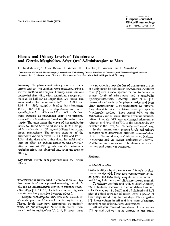 (PDF) Plasma and urinary levels of triamterene and certain metabolites ...