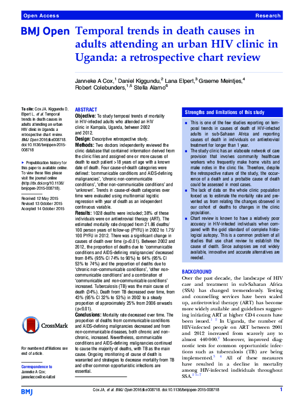 (PDF) Temporal trends in death causes in adults attending an urban HIV ...