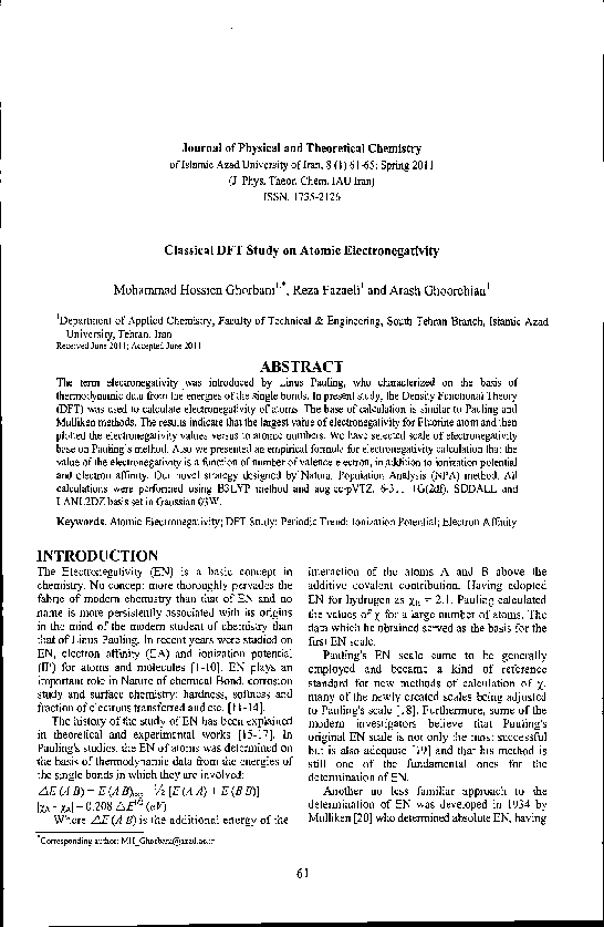 (PDF) Classical DFT Study on Atomic Electronegativity