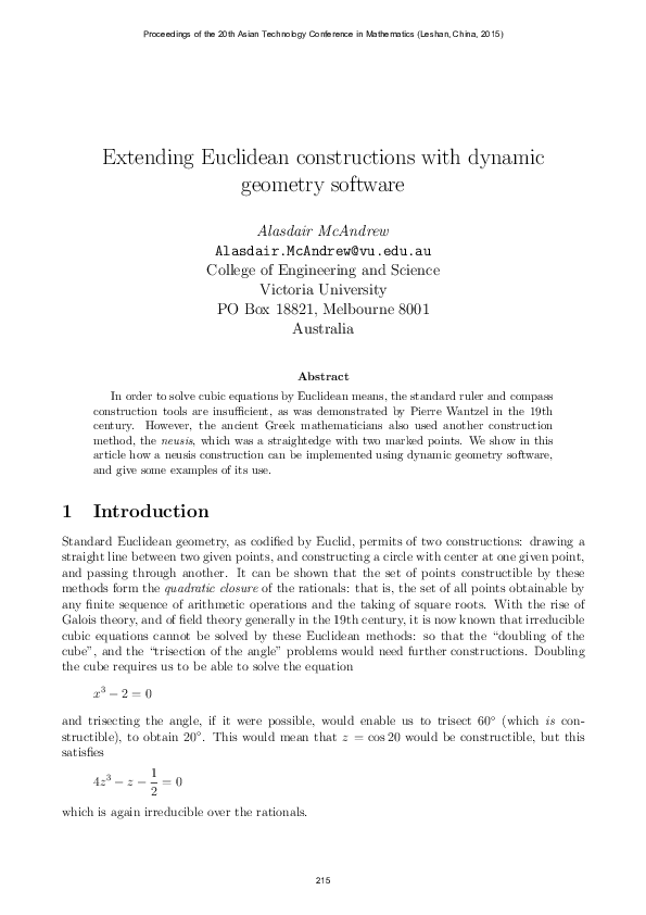 (PDF) Extending Euclidean constructions with dynamic geometry software