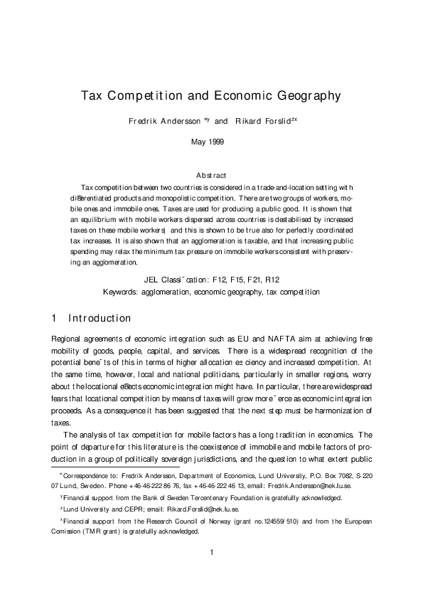 (PDF) Tax Competition and Economic Geography