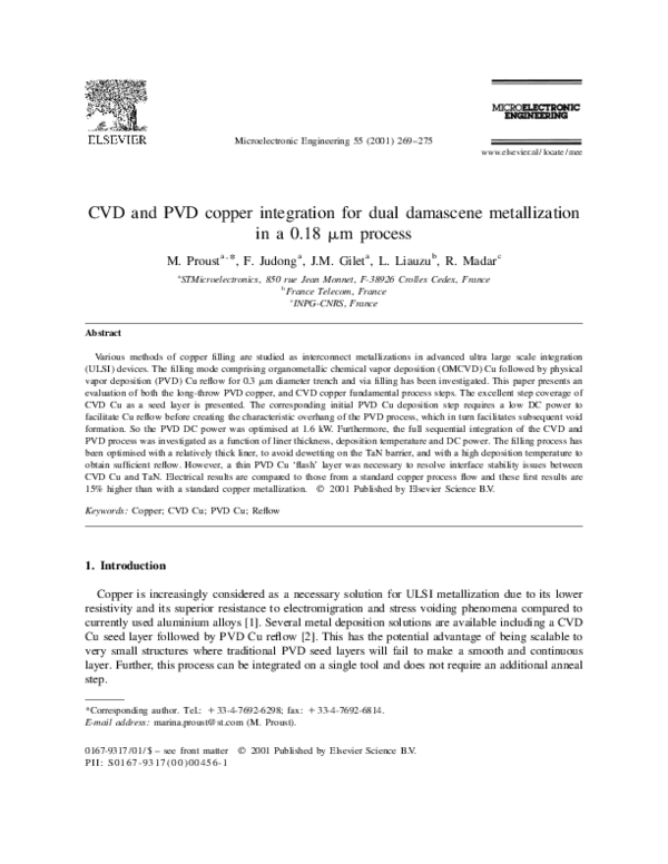 (PDF) CVD and PVD copper integration for dual damascene metallization ...