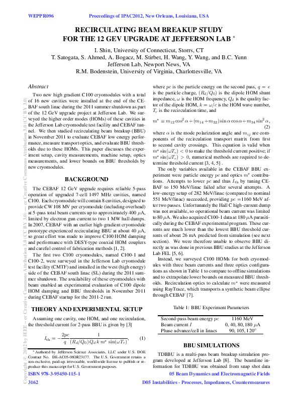 (PDF) Recirculating Beam Breakup Study for the 12 GeV Upgrade at ...