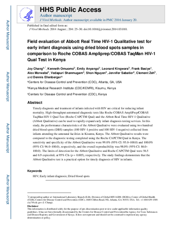 (PDF) Field evaluation of Abbott Real Time HIV-1 Qualitative test for ...